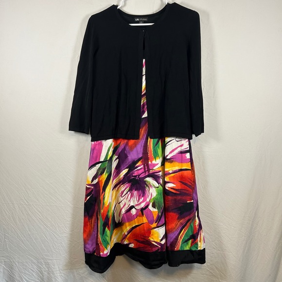 I.N. Studio Dresses & Skirts - I.N. Studio Women 16 Floral Dress and Bolero Jacket Set Black Multi 2 Piece